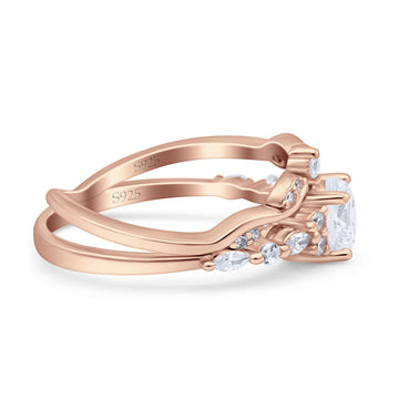 Vintage Style Two Piece Bridal Ring Rose Tone Cubic Zirconia 925 Sterling Silver Wholesale